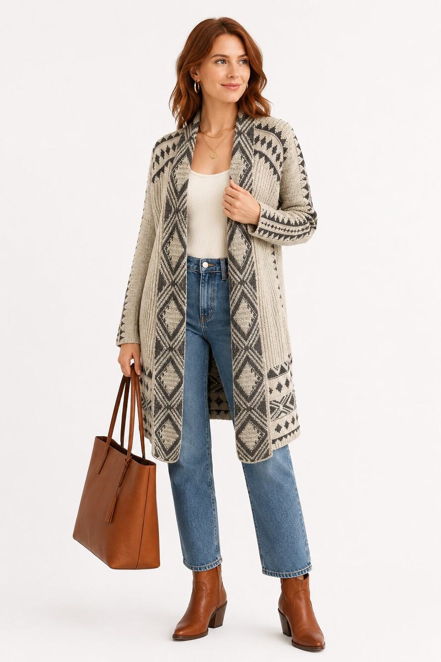 Lucky Brand Cardigan SzM Cotton Boho Hippie Western Southwest Comfy Duster Indie